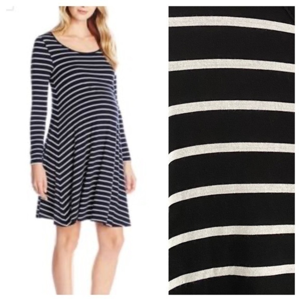 Ingrid & Isabel Black and White Stripe Long Sleeve Maternity Dress Medium